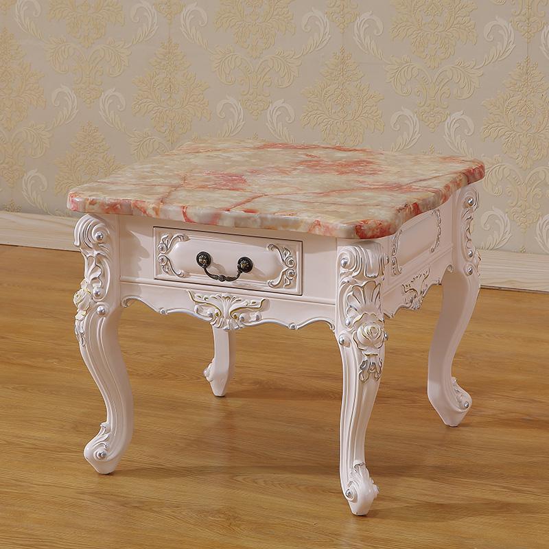 森美人欧式客厅角几 实木花大理石面带抽屉客厅小方几边几 欧式茶几高清大图