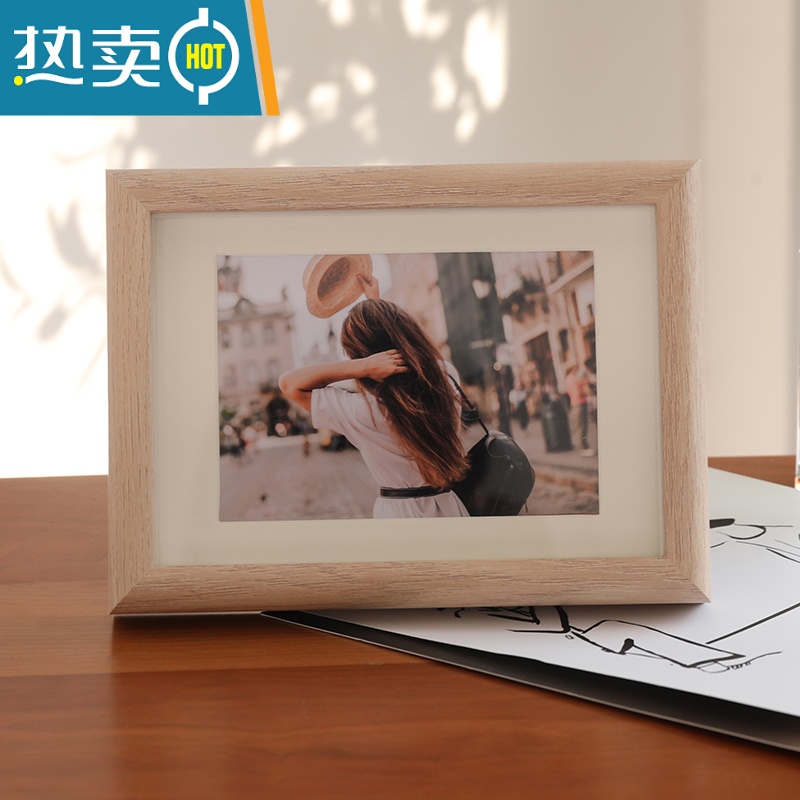 敬平木质简约中空相框摆台678寸diy干花手工定制加打印照片框架可挂墙 原木色 正方形8寸[内径20.3*20.3cm]高清大图