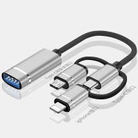 otg转接头手机u盘转换器typec转usb3.0接口二合一连接读卡适用华为ipadpro平板苹果15电脑下载数据线 Type-C+苹果+安卓【编织三合一】银色