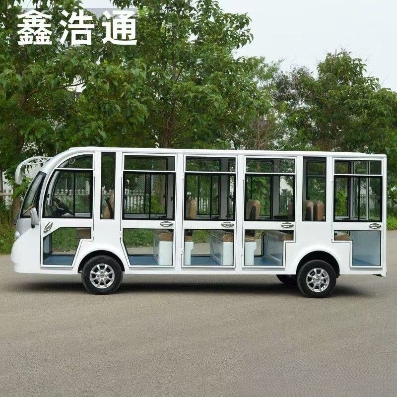 鑫浩通 观光车四轮电动班车营院学校工厂摆渡车五排14座看房车封闭式高清大图