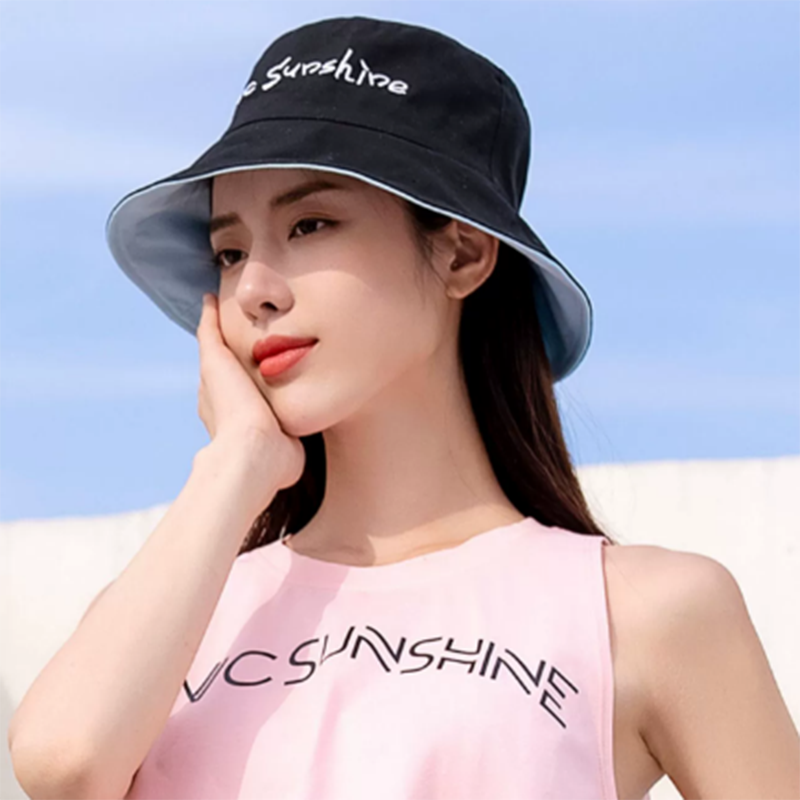 VVC柠下渔夫帽超大女夏季遮阳防晒日系新款双面防紫外线大檐太阳 格子 货期5-10天