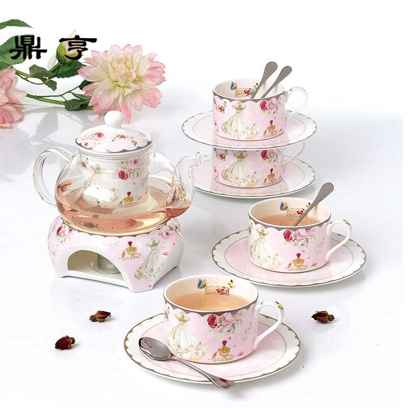 鼎亨ins花茶茶具套装 玻璃茶壶加热煮水果茶陶瓷过滤田园下午茶杯