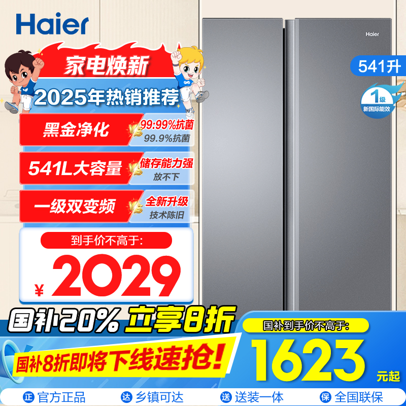 海尔(Haier)541升对开门双开门 一级变频节能 风冷无霜大容量嵌入式家用冰箱 新品BCD-541WGHSSEDG7