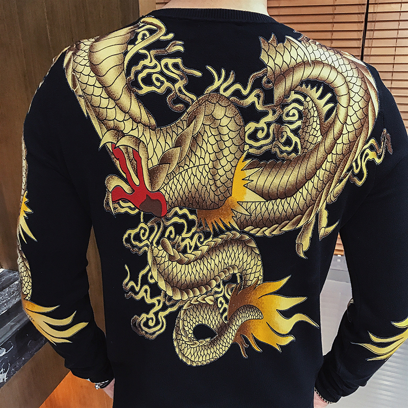 青年潮流修身花毛衣型师个性帅气针织衫男青年韩版圆领毛衣秋冬
