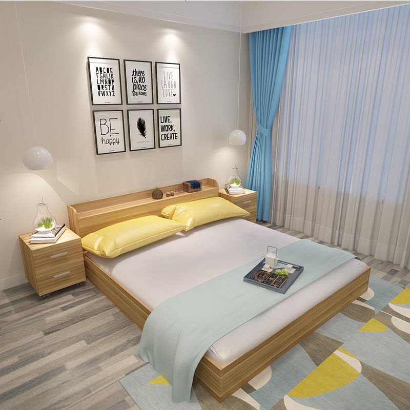 现代简约板式床1.5米榻榻米床1.2米1.8米双人床高箱储物床收纳床图片