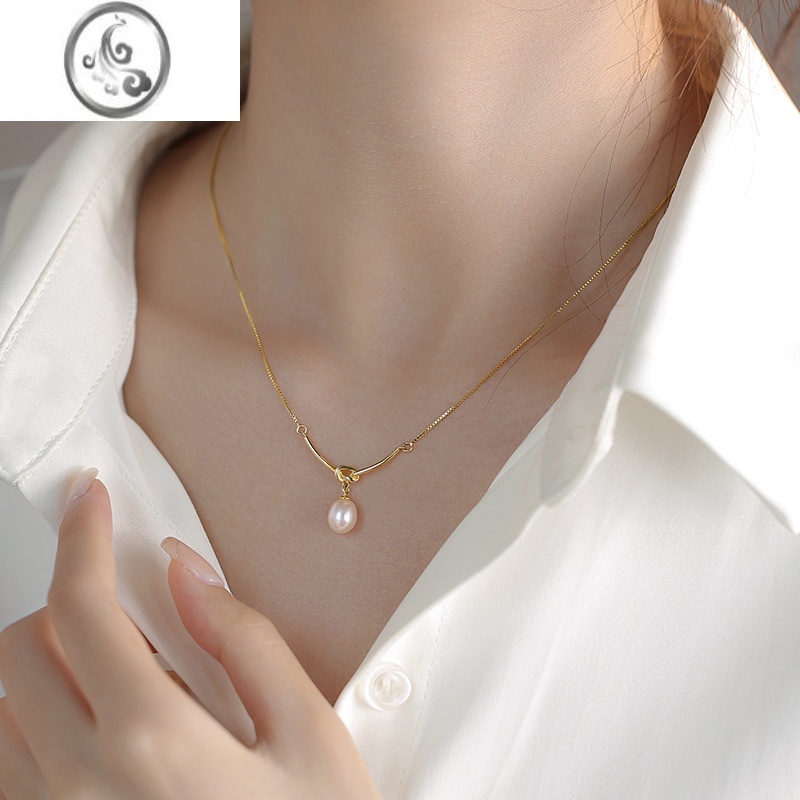 JiMi淡水珍珠吊坠银银项链女高级感轻奢小众设计百搭锁骨链
