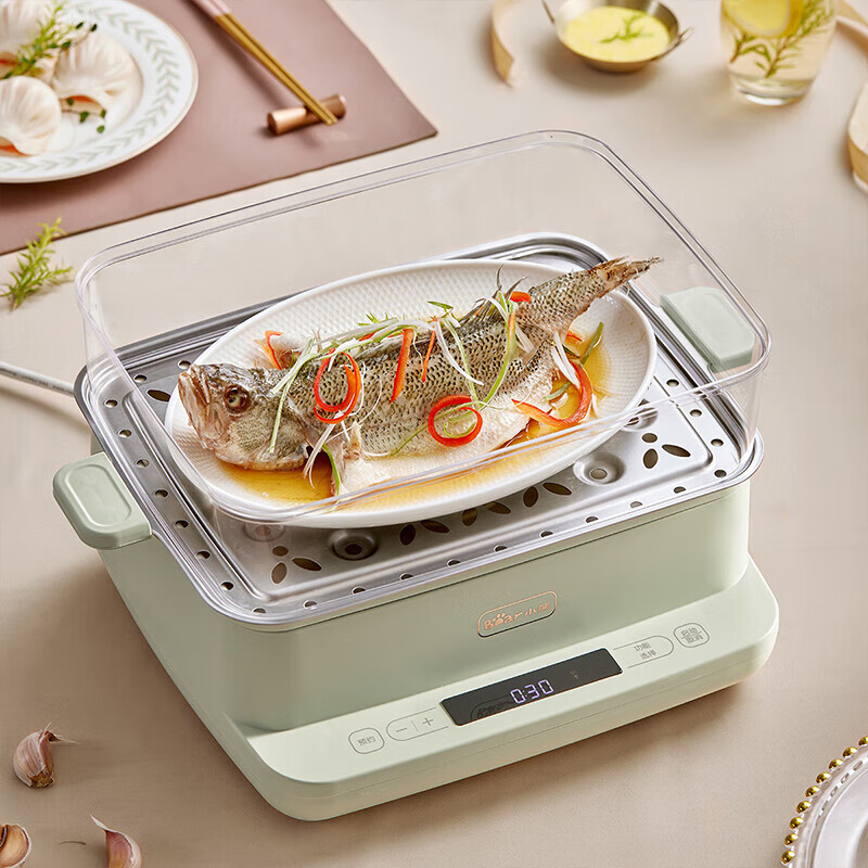 小熊(bear) 电蒸锅 多功能锅9L大容量双层电蒸锅 800W 浅绿色 DZG-C90G3高清大图