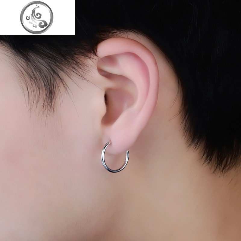 925银耳圈男士银耳环银光圈亮面耳饰品大小款银耳环男生单只潮人 jimi
