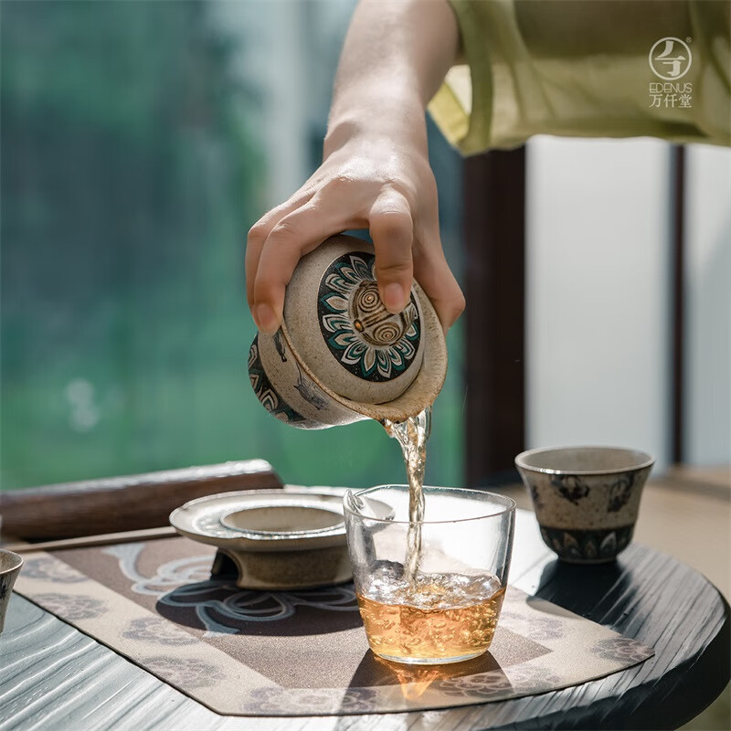 万仟堂(Edenus)茶具套装 敦煌联名系列盖碗 陶瓷高档茶具成套送礼盒装 飞天茗香A 灰白釉高清大图
