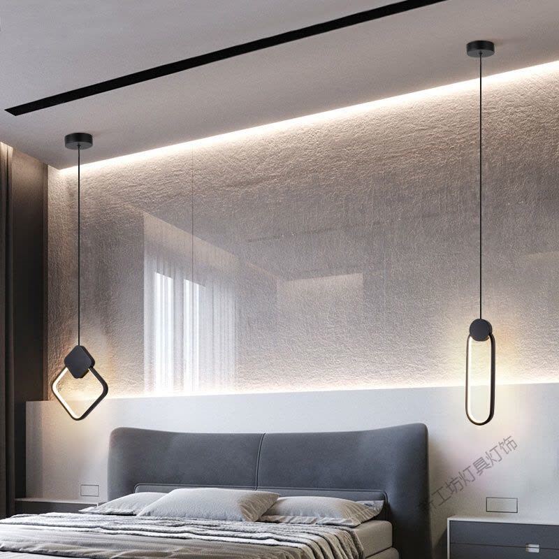 苏宁放心购 床头灯 卧室吊灯简约现代个性创意led北欧吧台长线床头柜单头灯具图片