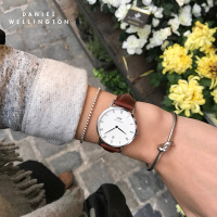 Daniel Wellington丹尼尔惠灵顿 DW手表时尚水钻皮革表带女士腕表34mm