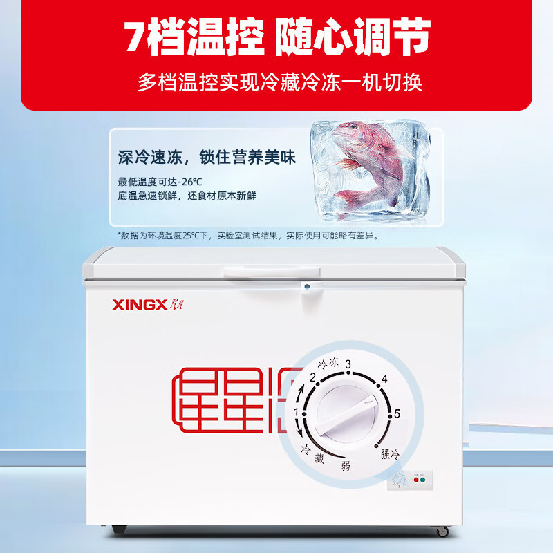 星星(XINGX) 305升 商用卧式冰柜 单温单箱冰箱 冷藏冷冻转换冷柜 安全门锁 顶开门 BD/BC-305E