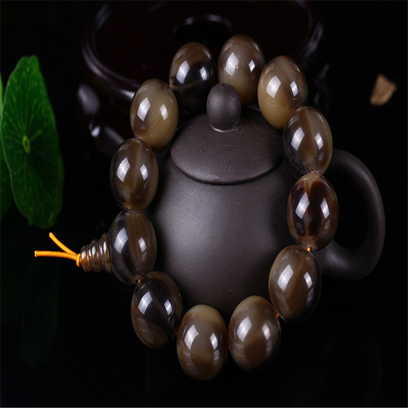 时尚男款水牛角手链手串佛珠黑牛角圆珠款手链送女朋友七夕情人节礼物