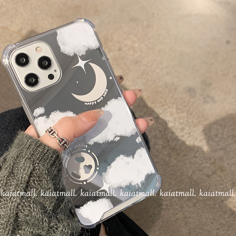 ins梦幻月亮云朵镜面适用苹果13/12promax手机壳iphone11新款x硅胶xsmax补妆创意艺术8plus女全