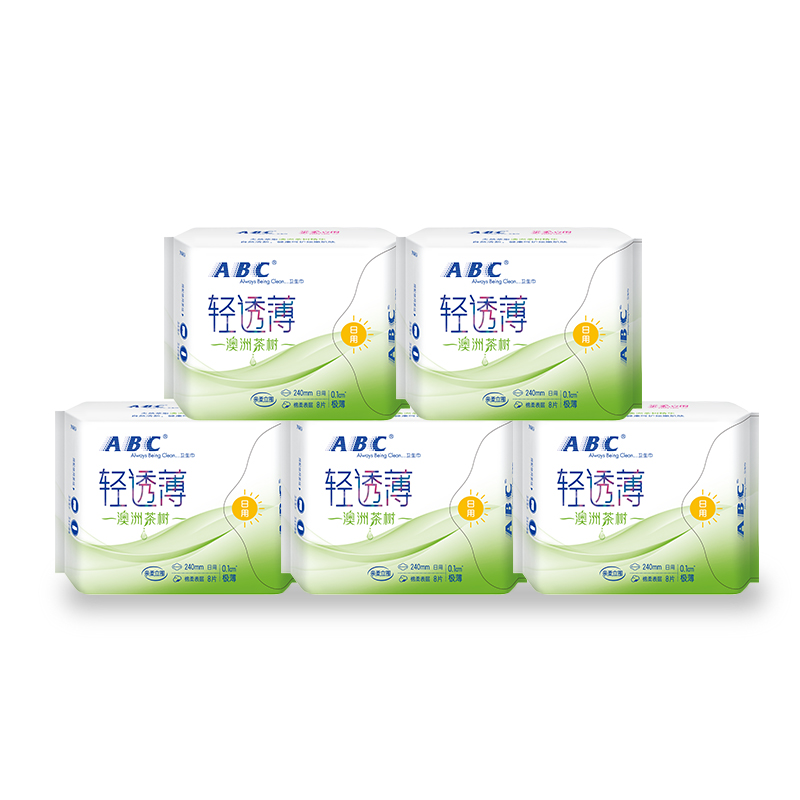 ABC 澳洲茶树精华轻透薄棉柔日用组合卫生巾5包40片(240mm*8片*5包)