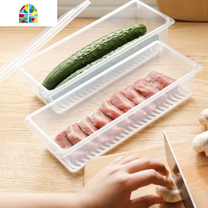保鲜盒小号密封鱼盒冰箱塑料食物收纳盒带沥水盘长方形透明冷冻盒 FENGHOU高清大图
