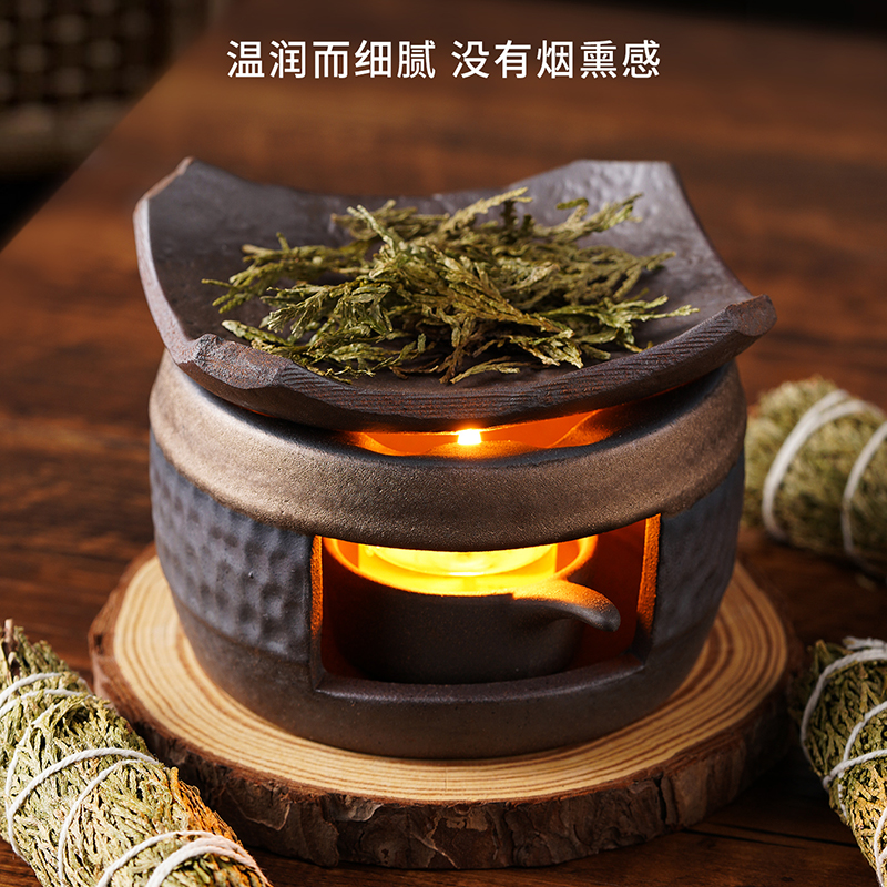 香薰炉陶瓷隔火壁炉小众高级燃熏手作日式烘烤炉+圣木+木垫+小蜡烛*2高清大图