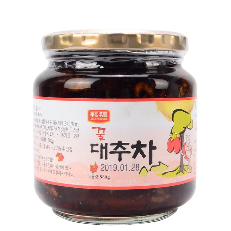 韩国原装进口 韩福10.2 蜂蜜大枣茶 冲饮罐装 580g/罐 果肉冲饮 果酱冲泡饮品 大枣茶 冲调即食饮品