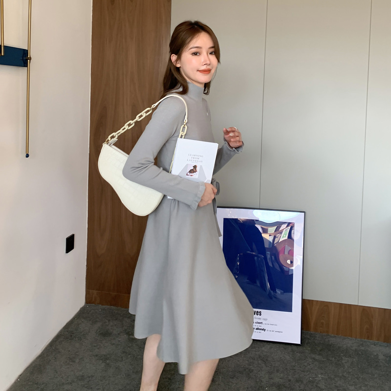 [2.5折价147元]唐狮秋冬新款百搭女针织中长款连衣裙修身显瘦韩版时尚潮