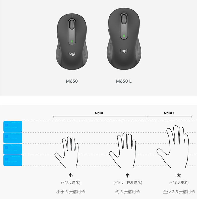 罗技(Logitech)M650L 大手商务办公鼠标 轻音鼠标无线蓝牙鼠标舒适超长续航可编辑按键 黑色