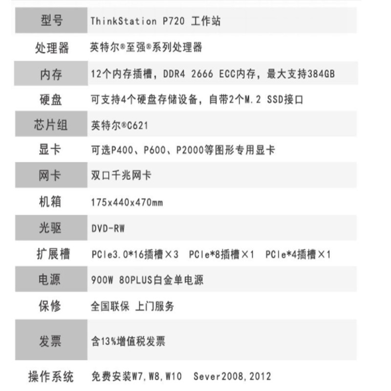 联想 ThinkStation P720图形工作站主机定制机型 2x3204/32G内存/256G+1T硬盘/P1000高清大图