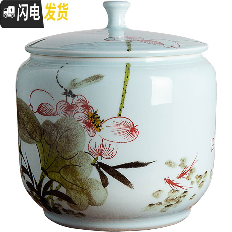 三维工匠景德镇手绘陶瓷米缸米桶20斤装带盖防潮防虫面粉桶厨房家用密封罐收纳桶高清大图