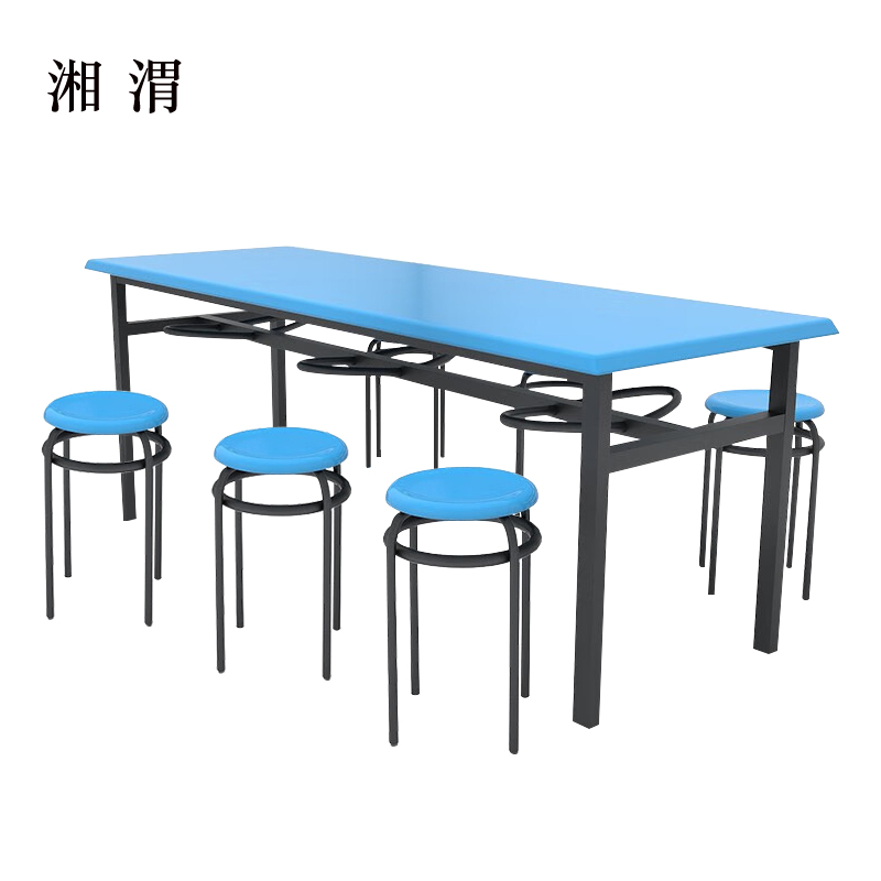 湘渭玻璃钢冷轧钢餐桌学生食堂公司职员户外桌椅组合1.6米餐桌+6把椅高清大图