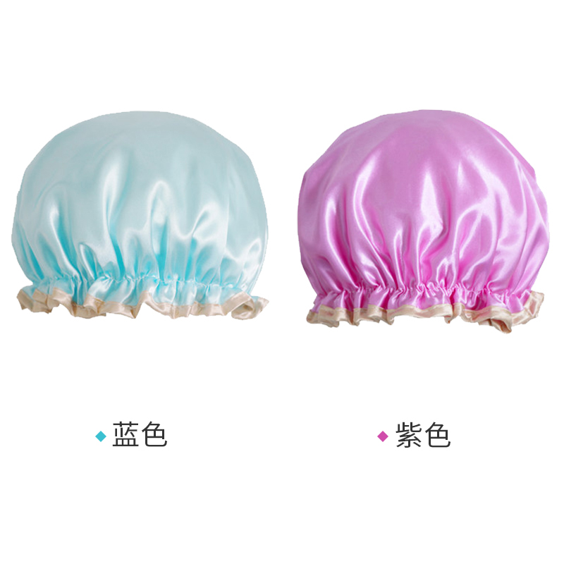 网红沐浴帽女防水长发洗澡双层加厚儿童成人款家用厨房防油防烟潮 三维工匠 【2个装】粉色+黑色小圆点