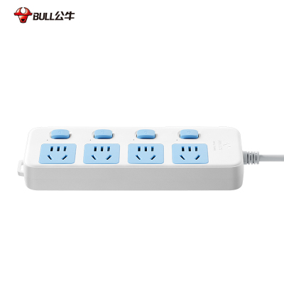 公牛(BULL)GN-315四位分控开关全长1米带保护门大孔间距线芯加粗插座/接线板/排插/拖线板/插排蓝白