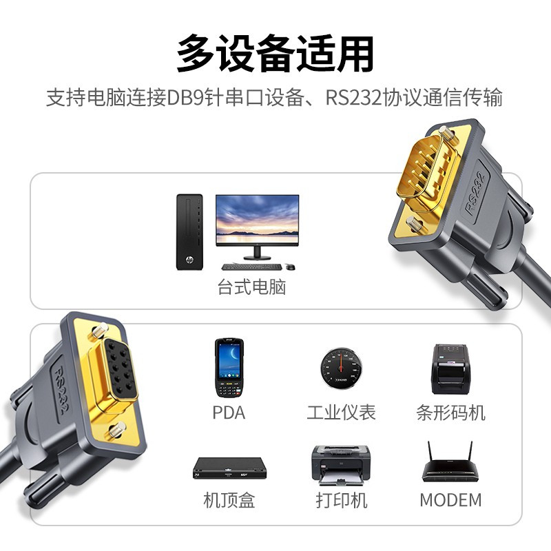 绿联DB9串口线 RS232交叉式延长线 9针串口线适用数码机床条形码机com口 公对母 60309高清大图