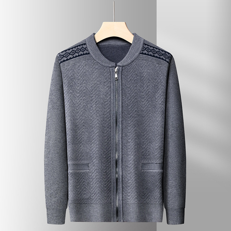 秋冬男士针织拉链开衫毛衣 加厚保暖拉链中年棒球服外套