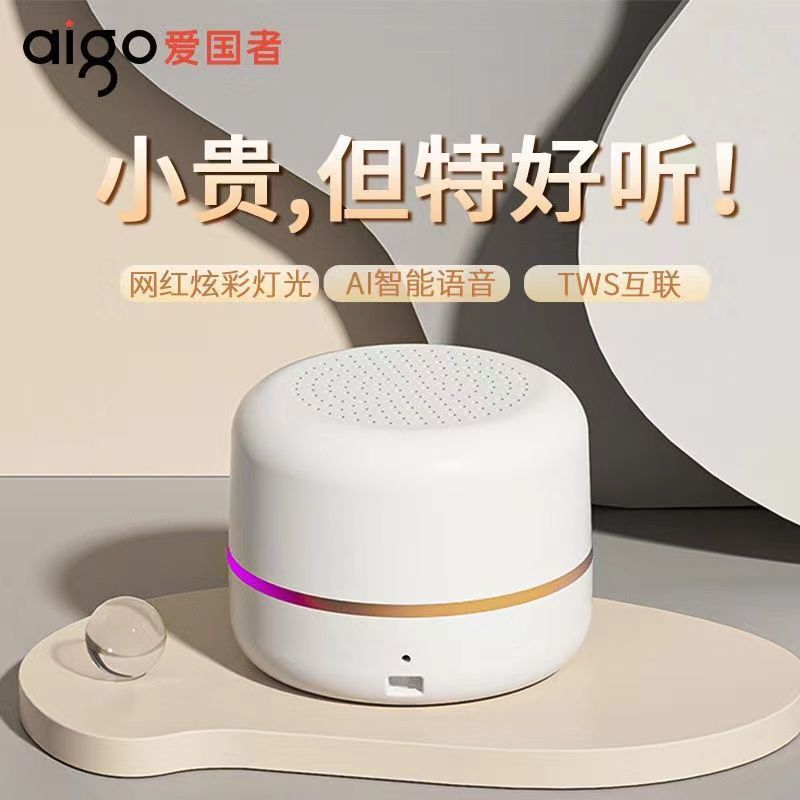 AIGO/爱国者 T90 蓝牙小音箱便携式智能AI无线迷你音响户外语音通话随身听 磨砂白