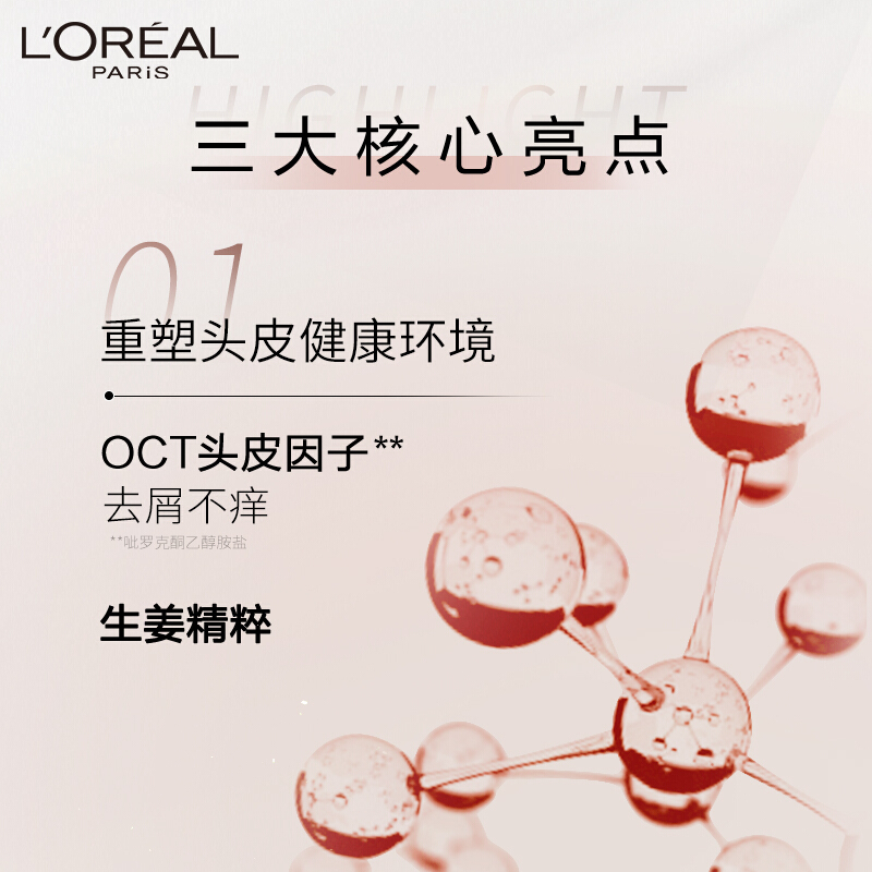 欧莱雅生姜洗发水 强韧柔顺洗发露440ml 强韧丰盈柔顺洗发露深层清洁头皮无硅油控油平衡温和去屑防断发 (生姜精粹)