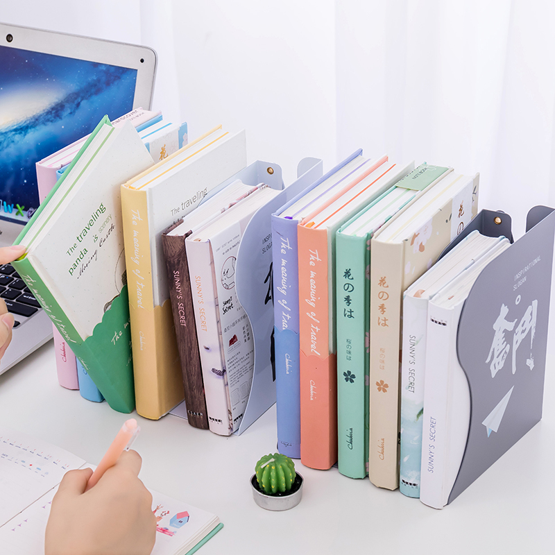 创意可伸缩书立金属折叠书架 简约学生桌面收纳架书挡书夹书靠|中号白色