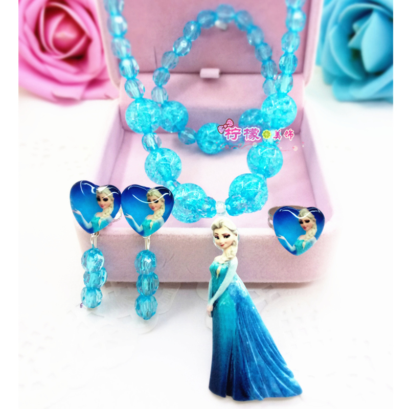 儿童项链手链戒指耳夹耳环无耳洞公主女童水晶首饰品生日礼物套装天