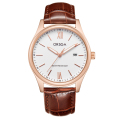 ORSGA手表男简约男士手表防水日历时尚休闲商务学生男表石英表腕表1131G 棕色皮带玫壳白面