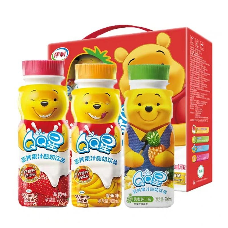 5-6月伊利qq星儿童成长牛奶营养果汁酸奶饮品草莓味香蕉味凤梨芝士味