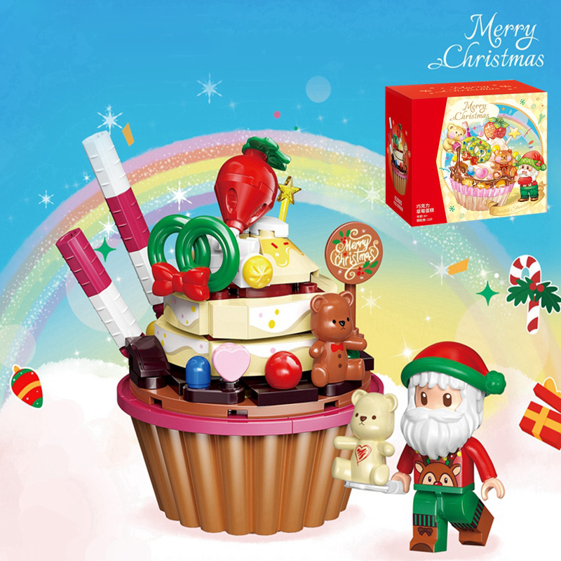 圣诞节礼物袋平安夜苹果袋大号手提糖果包装袋子老人儿童送礼3750 巧克力草莓蛋糕积木