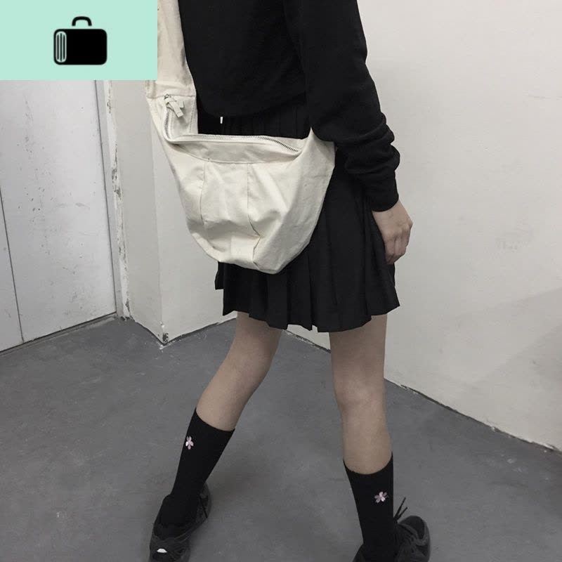 韩国INS网红包包暗黑纯色系带打结斜挎包帆布包男女百搭饺子包潮NEW LAKE女斜挎包图片