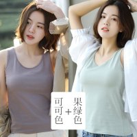 恒源祥吊带背心女纯棉内搭薄款运动内穿网红同款无袖性感夏季潮 165(L) 可可+果绿