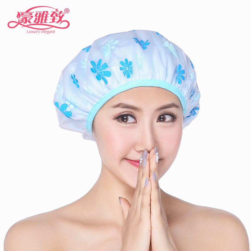浴帽女防水洗澡成人双厚韩国可爱护耳发膜专用护理沐浴厨房防油 三维工匠 天蓝色高清大图