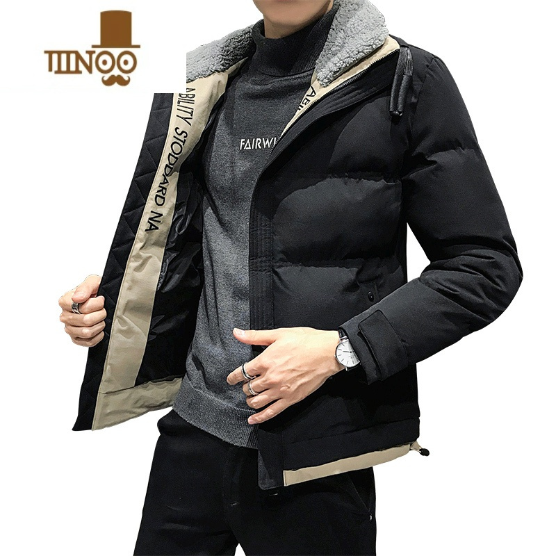 yanxu新款男士立领防风保暖棉衣加绒加厚外套毛领厚款时尚男棉服