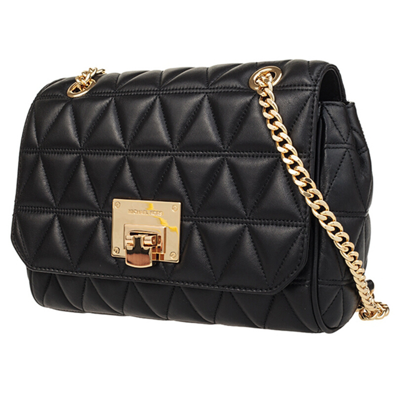 MICHAEL KORS 迈克·科尔斯 女包单肩包中号牛皮硬菱格包搭扣斜挎包黑色 单肩包 女35F7GVAF2L