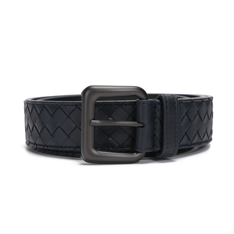 BOTTEGA VENETA 宝缇嘉 BV 男士编织牛皮针扣皮带腰带 深蓝色105