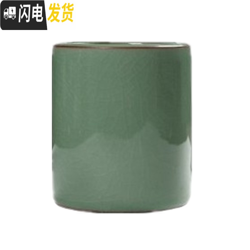 三维工匠龙泉淘青瓷创意文具时尚圆形陶瓷精品笔筒毛笔圆珠笔铅笔多功能 大号哥窑梅子青高清大图