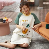 南极人睡裙女夏季2023年新款春秋棉短袖可爱大码宽松薄款睡衣连衣裙子 XXXL NS7008