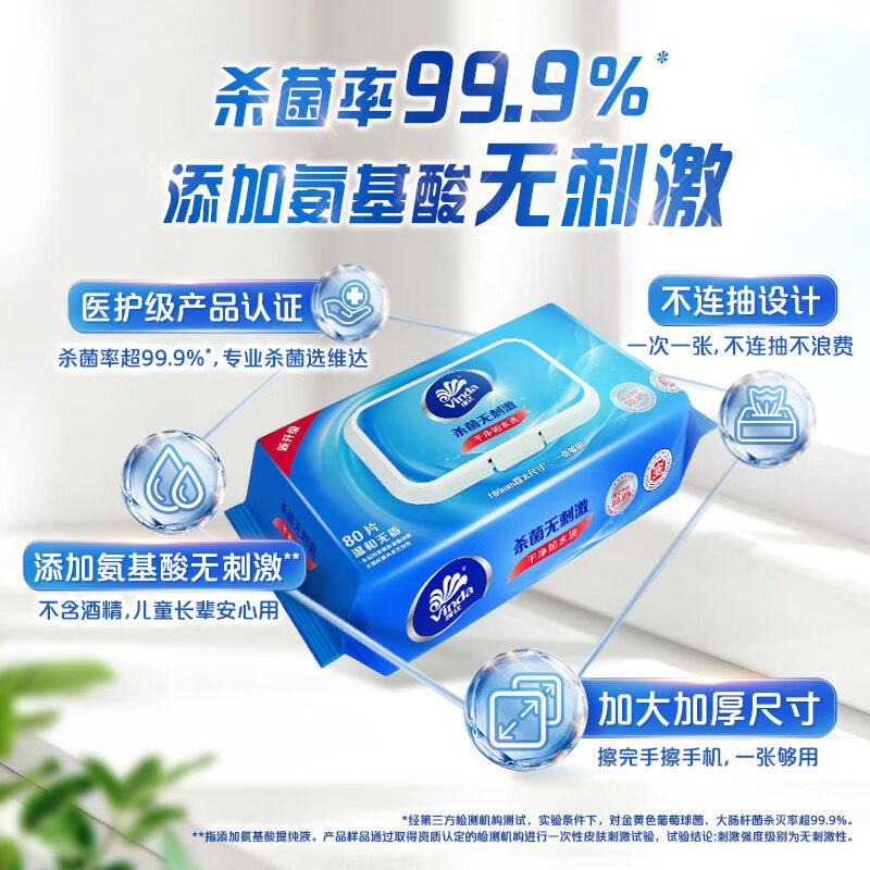 维达(Vinda) 维达杀菌无刺激湿巾80片/包 1包装VW1028