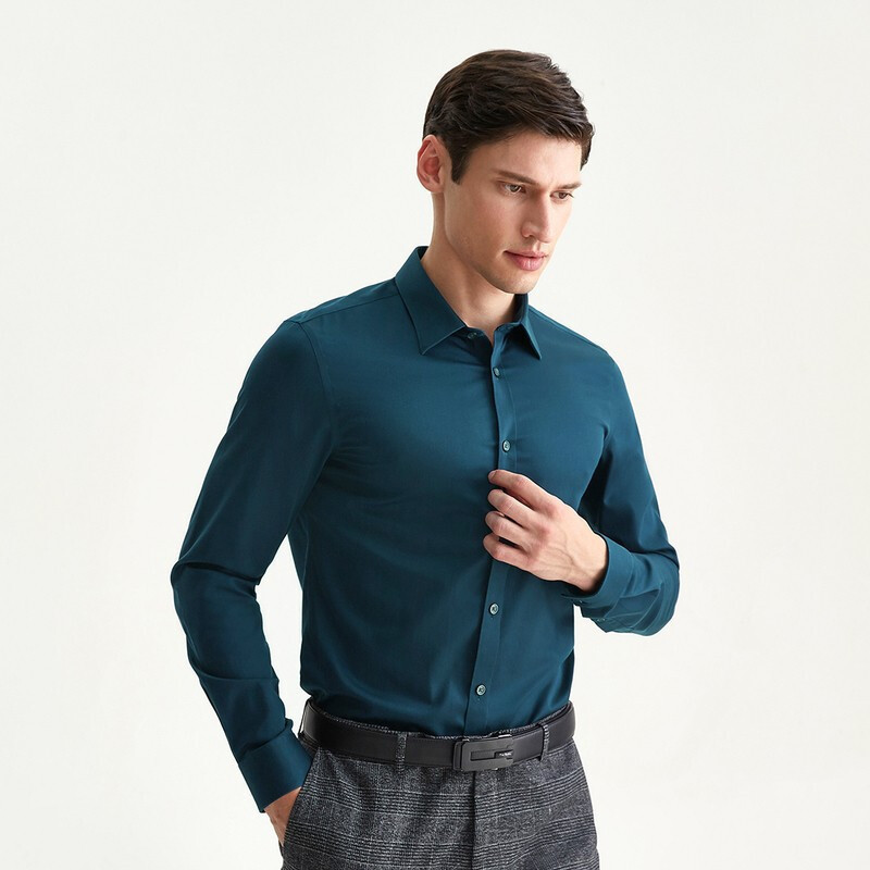 柒牌男装免烫衬衫商务休闲男士长袖正装办公翻领纯色长衬上衣男