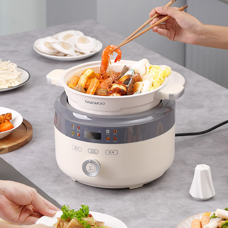 大宇(DAEWOO) 1200W多功能料理锅微压聚能加热4.3L 科洛白 DYLL-12N06高清大图