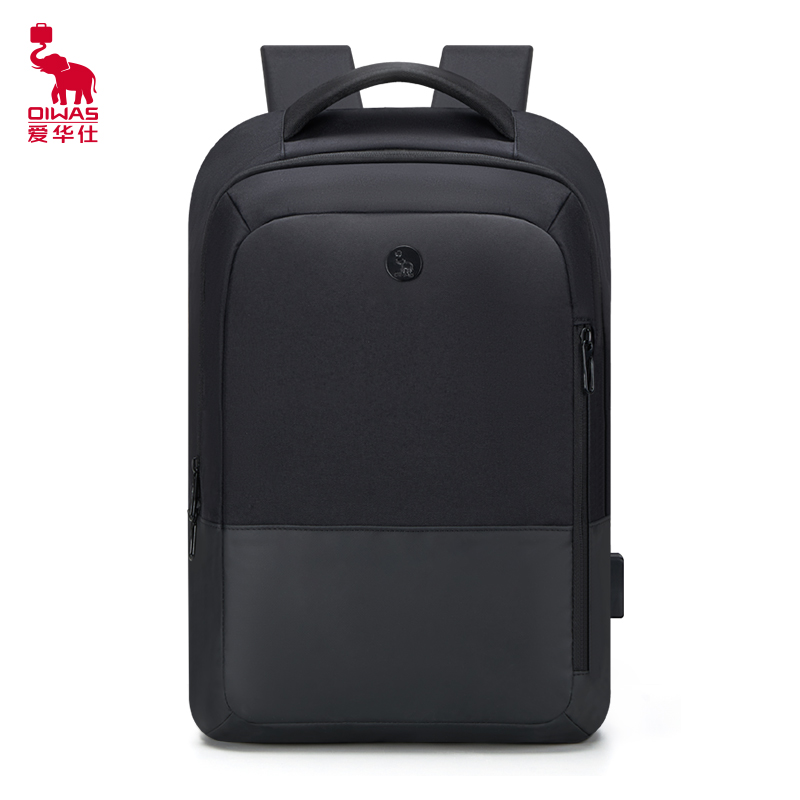 爱华仕(OIWAS)商务通勤15.6英寸双肩包 耐磨防泼 外置USB充电口可充电 OCB4915 黑色 黑色